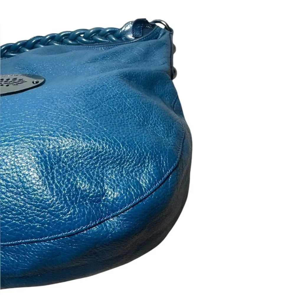 MULBERRY Shiny Blue Petrol Leather Daria Hobo Bag Braided Strap Auth